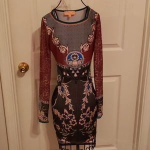 Mulitcolor Bodycon lace long sleeve dress